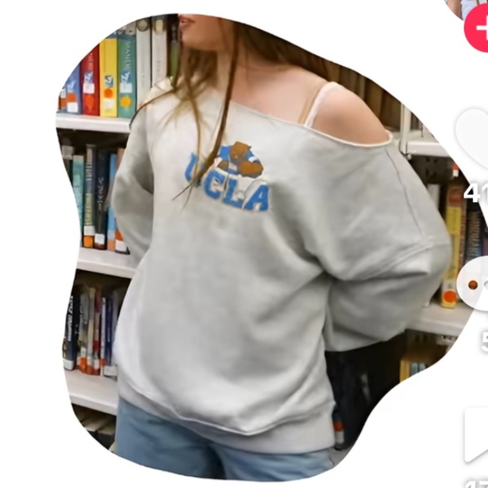 Hollister Gray Off-the-Shoulder UCLA Sweater